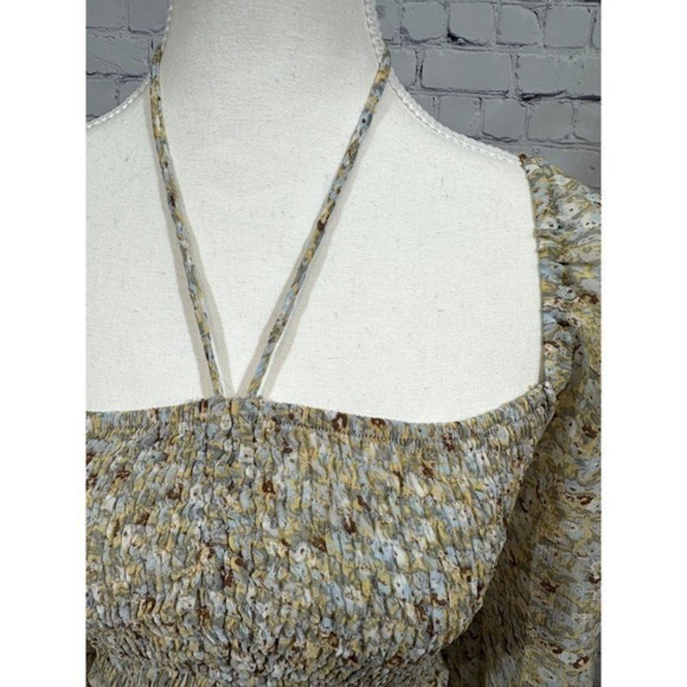 LUSH SMOCKED YELLOW AND BLUE LONG SLEEVE OFF THE SHOULDER TOP - SIZE S SKU:179